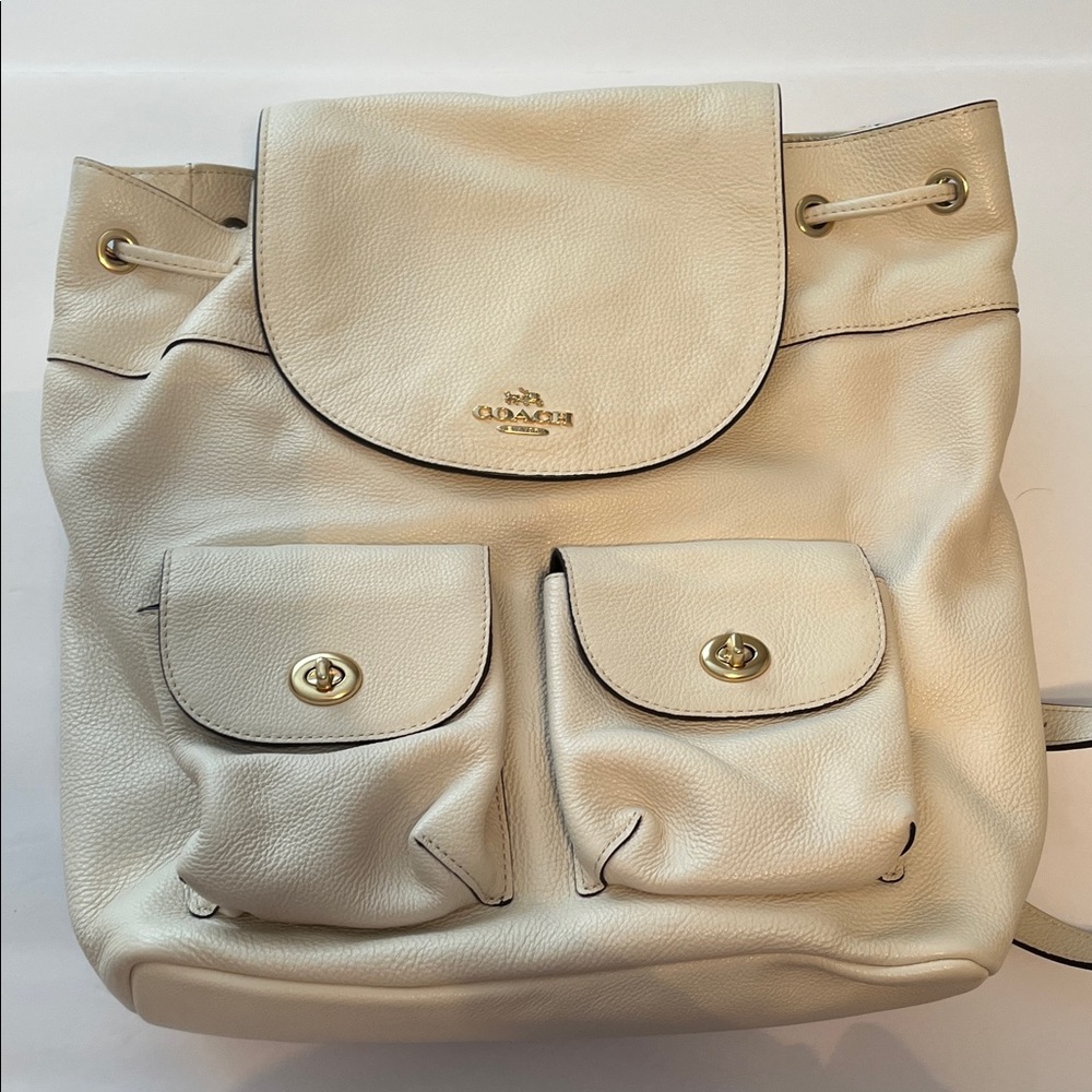 Coach Billie Chalk White Pebbled Leather Backpack w/Adjustable Straps & Pockets! - Picture 7 of 16